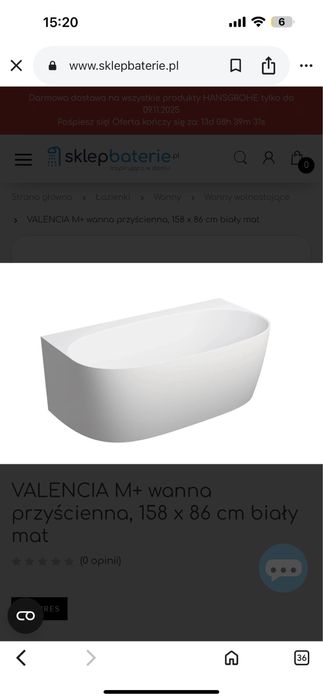 VALENCIA wanna przyścienna, 158 x 86 cm, biały mat