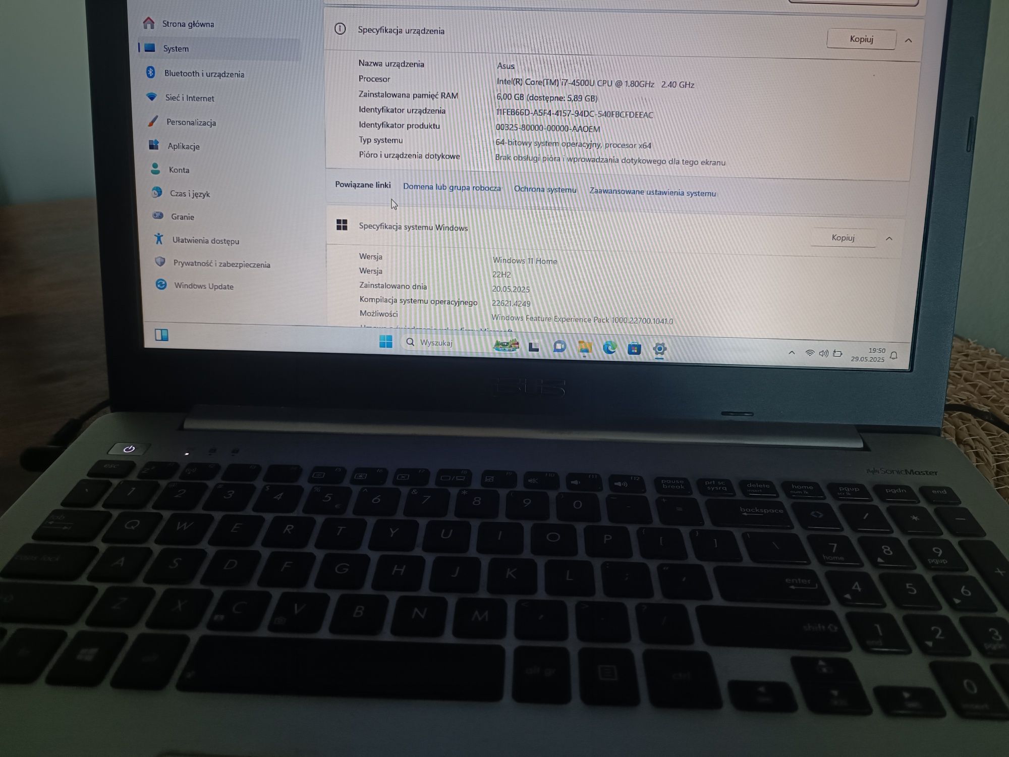 Asus S551LN procesor i7 windows 11