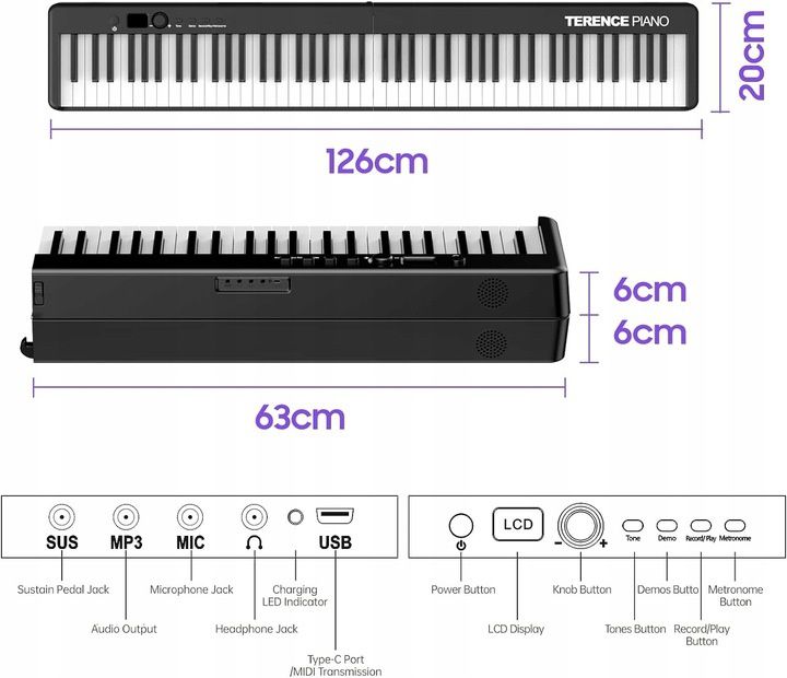 Keyboard TERENCE X88C Klawiatura fortepianowa składana 88 klawiszy MID