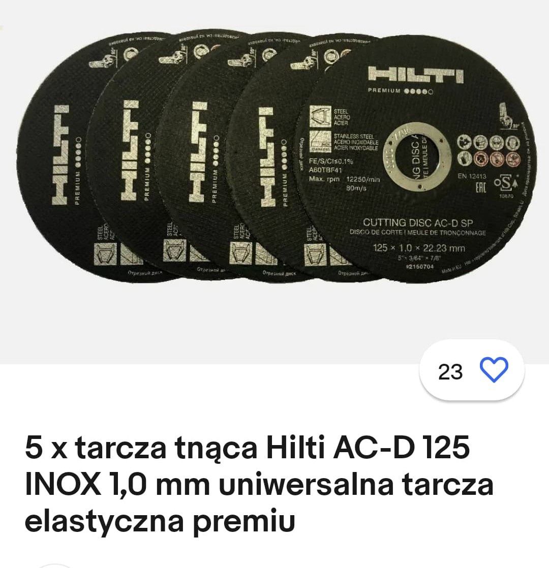 50x Tarcza premium do cięcia hilti AC-D SP 125x1.0