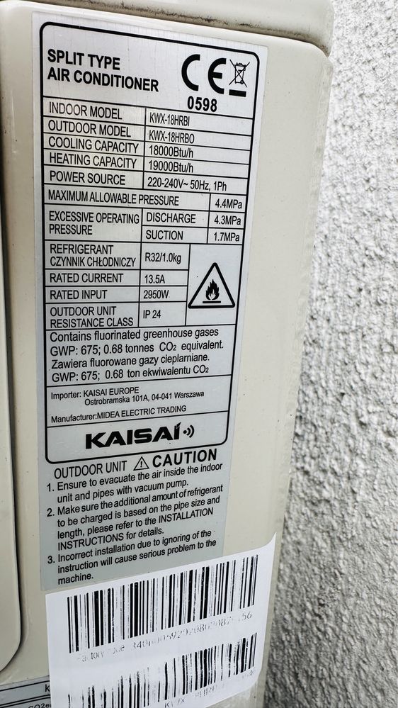 Klimatyzacja klimatyzator split kaisai fly wifi 5,4kw idealna grzanie