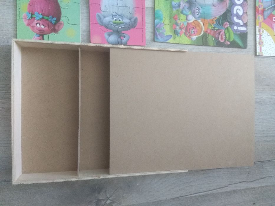 Puzzle 5x + pudełko ze sklejki
