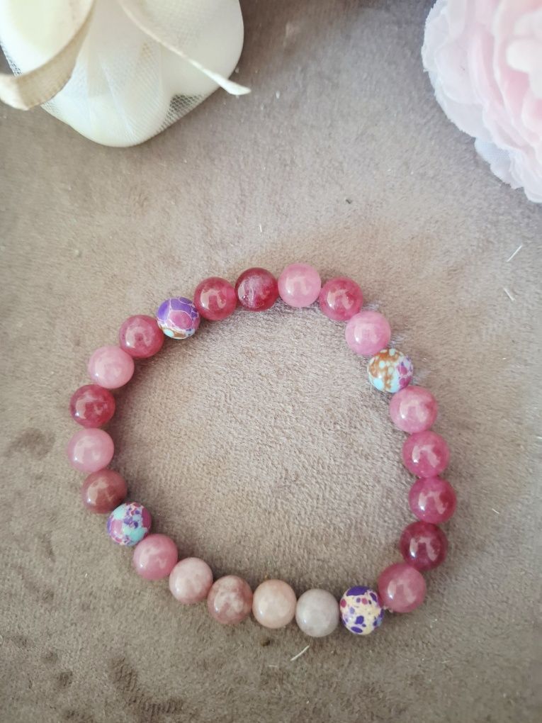 Bransoletka handmade z naturalnych kamieni jaspis cesarski kwarc trusk