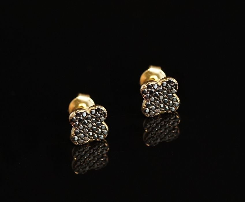 Złoto 585 - złote kolczyki koniczynki z cyrkoniami