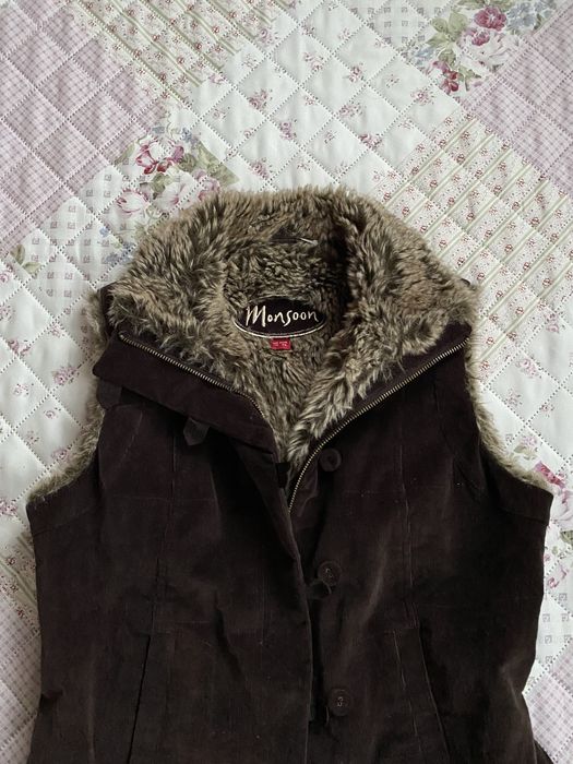 Brązowy bezrękawnik kamizelka z futerkiem M 38 monsoon vintage