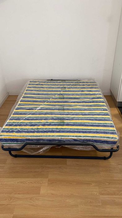 Cama casal dobrável + estrado ripas + colchão conforto firme