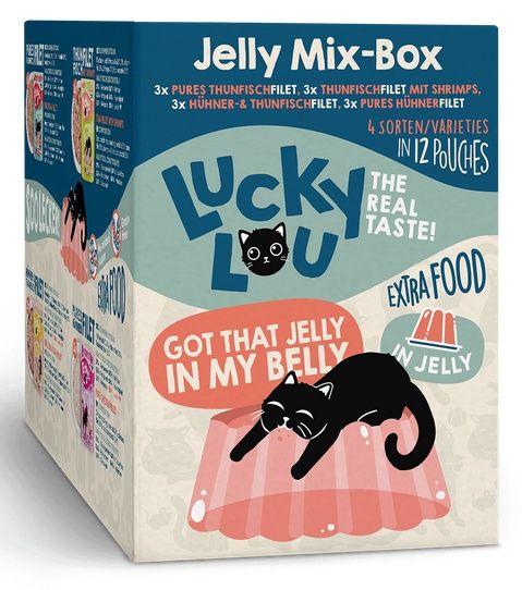 Karma dla kotów bez cukru/zbóż Lucky Lou Mix smaków w galaretce 12x70g
