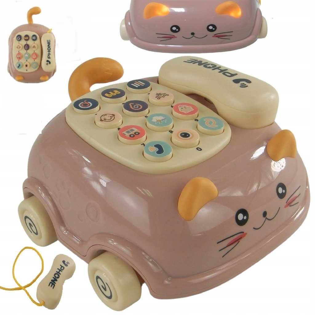 Telefon kotek jeździk dźwięk światło gryzak zabawka dla dzieci 3+