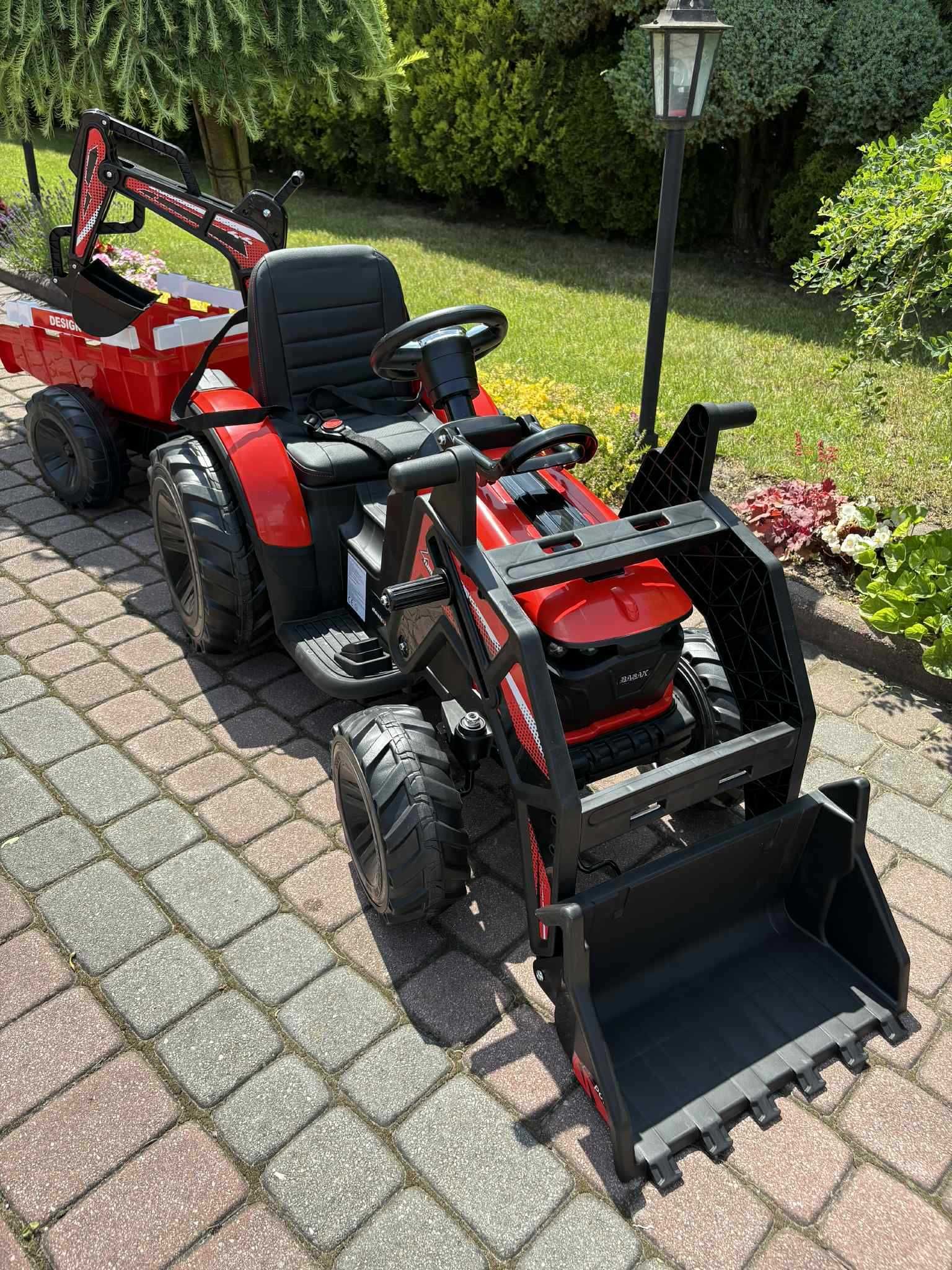 TRAKTOR na Akumulator Dla Dzieci 400W 24V Przyczepka Spychacz Koparka