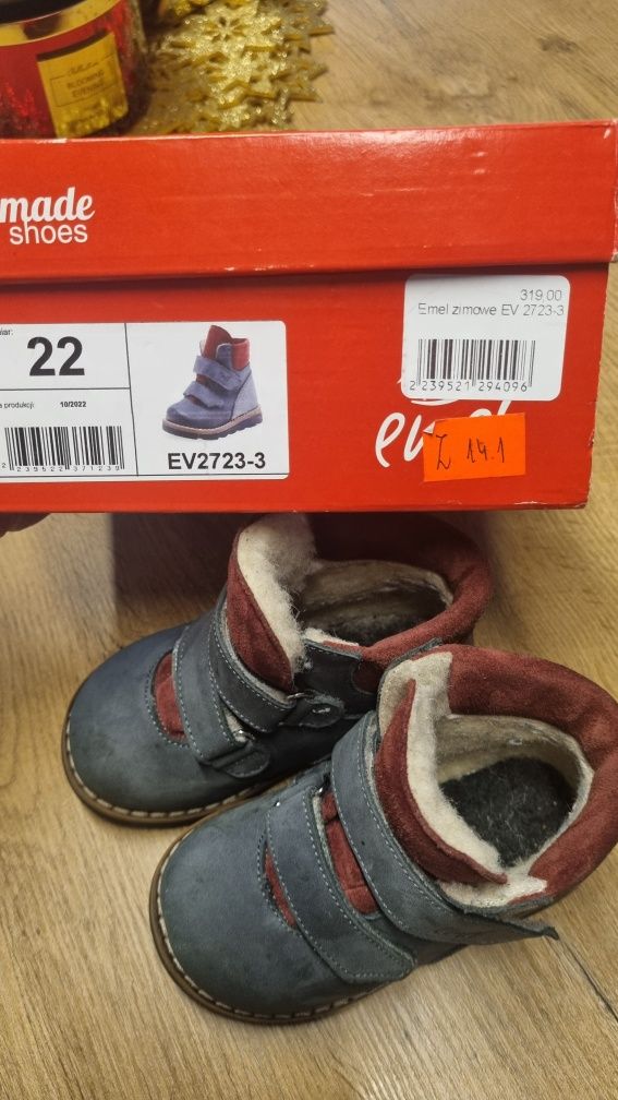 Buty skórzane zimowe niemowlęce Emel, rozmiar 22