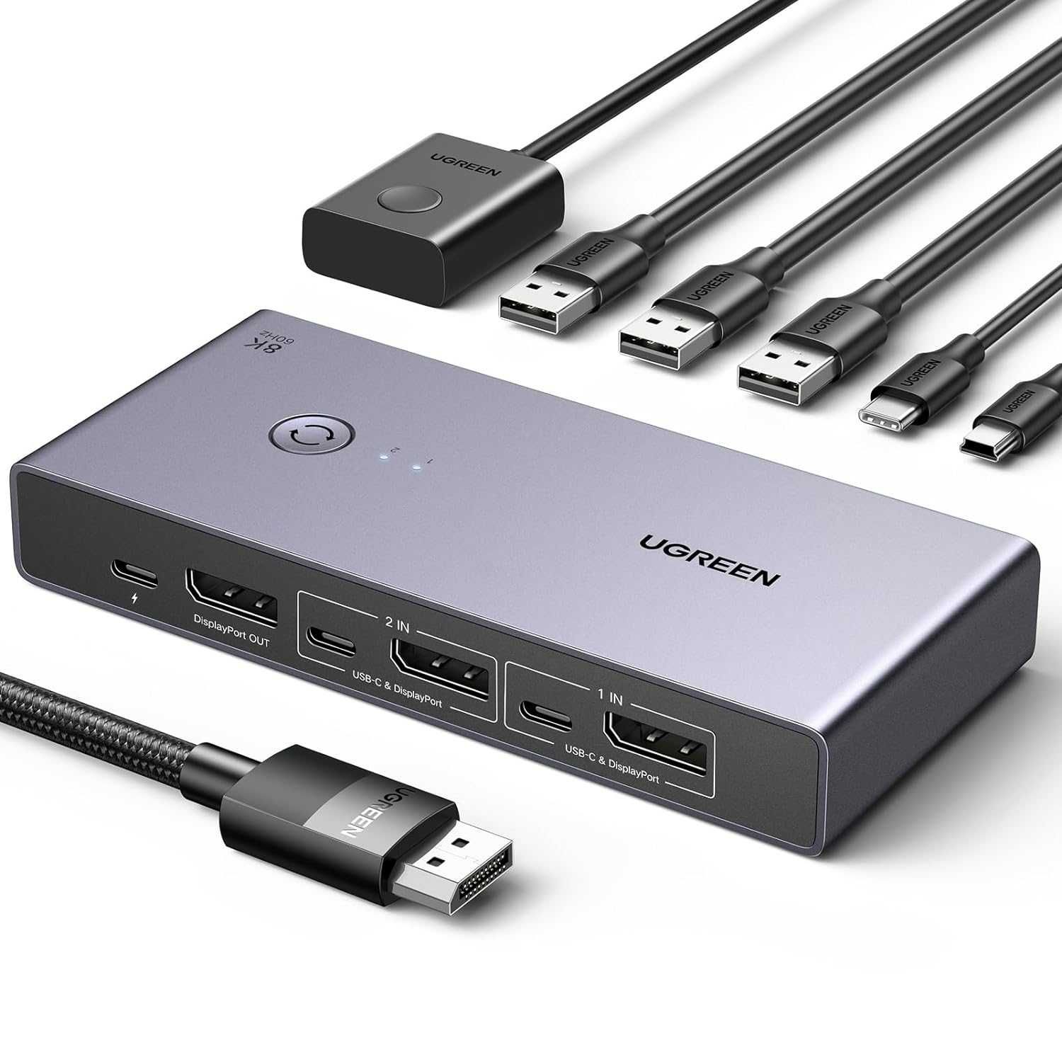 Переключатель DisplayPort 1.4 для 2 ПК DP Switch 8k 60hz 4k 240 Ugreen