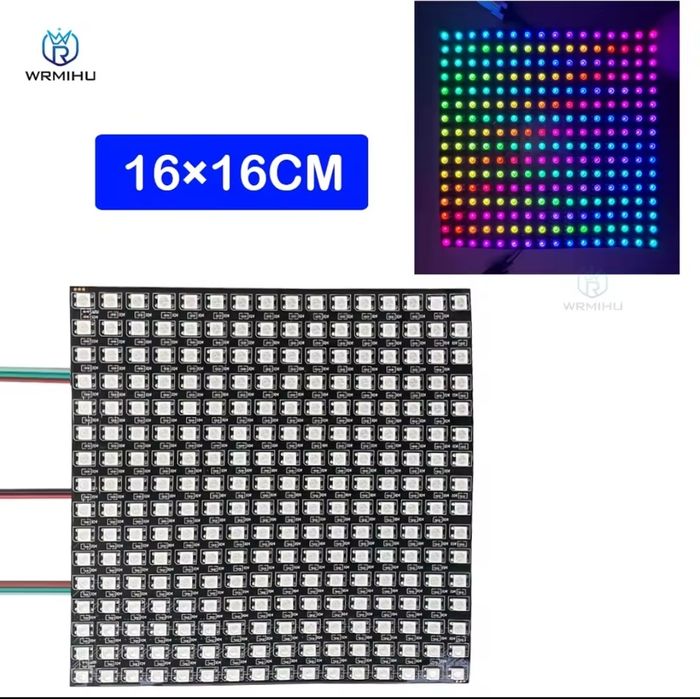 elastyczny panel pikselowy LED 16x16, oparty na diodach WS2812B. RGB.