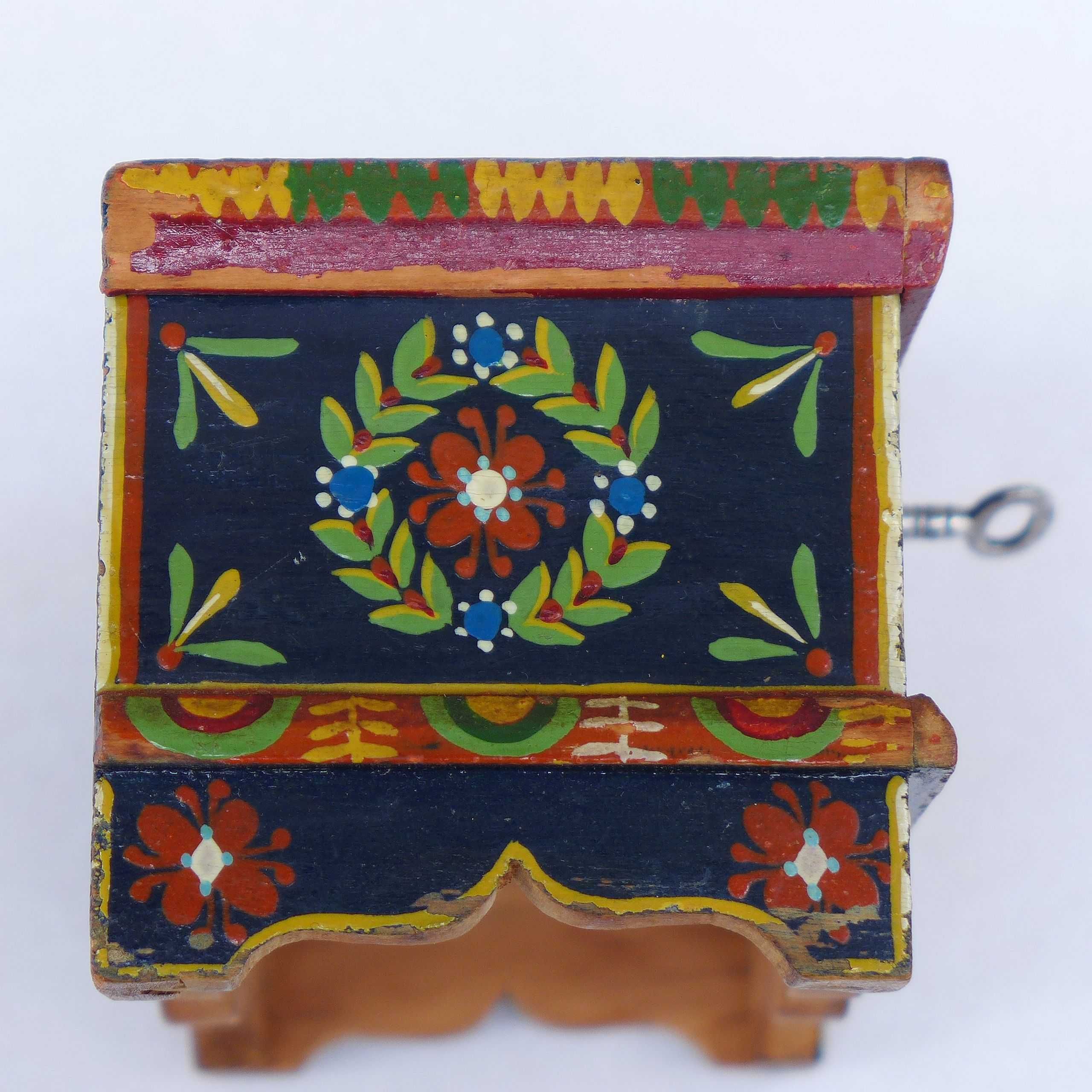 Przedwojenna Malowana Skrzynia Krakowska  Miniatura Kasetka
