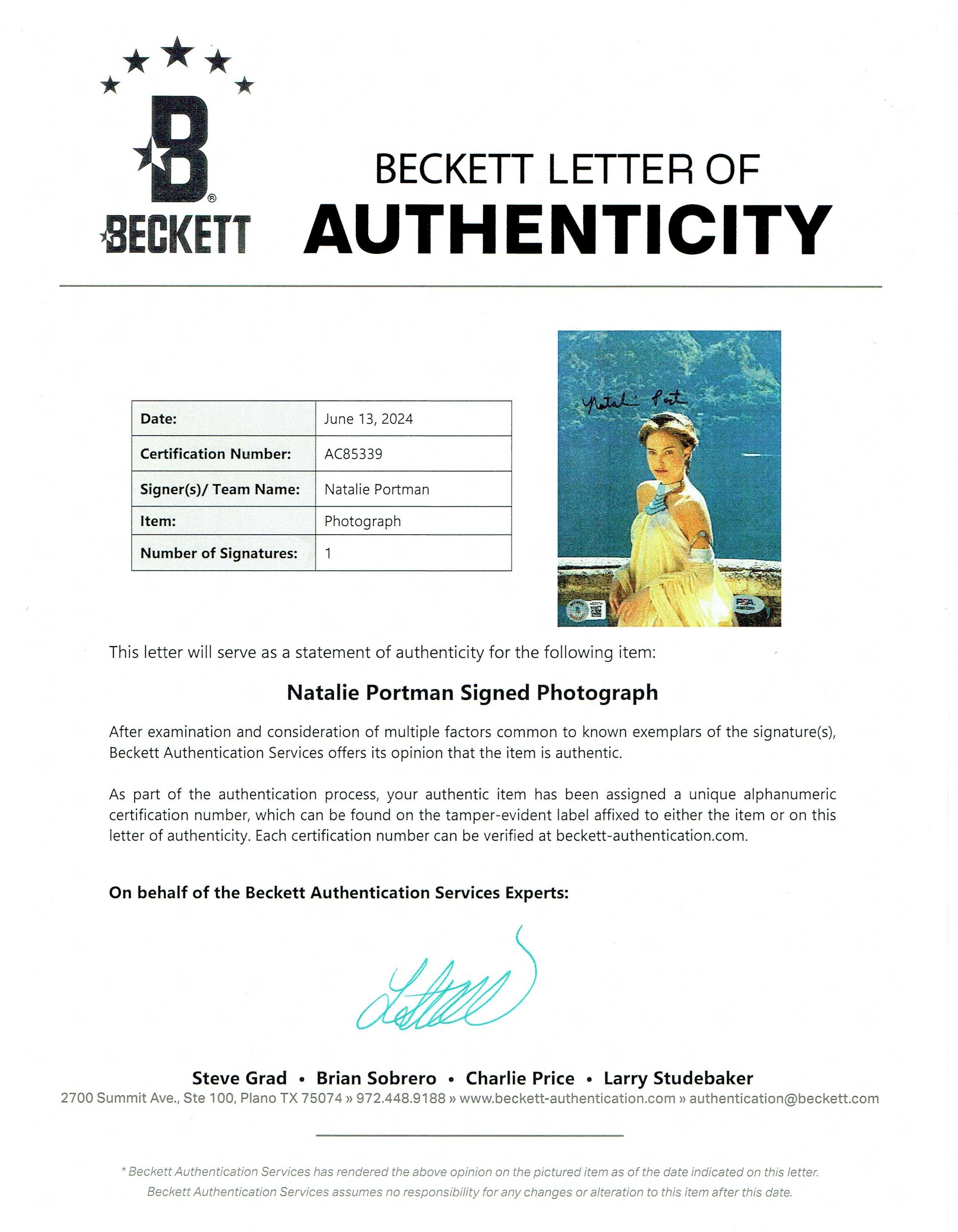 ! AUTOGRAF Natalie PORTMAN 15x20 cm Certyfik STAR WARS Gwiezdne Wojny
