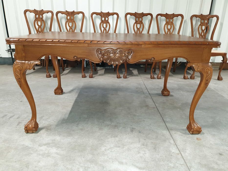 Piękny stół obustronnie rozkładany Chippendale i sześć krzeseł Dostawa