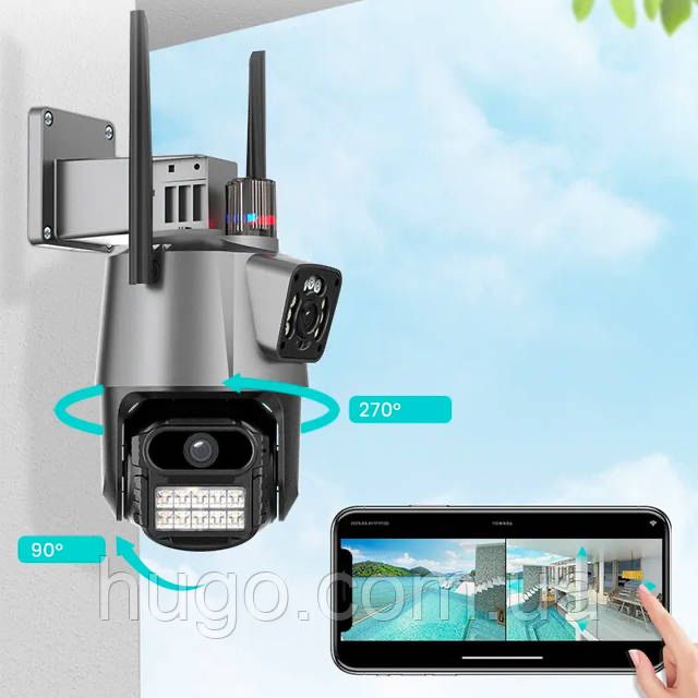 Вулична охоронна WIFI камера відеоспостереження Dual Lens 8MP