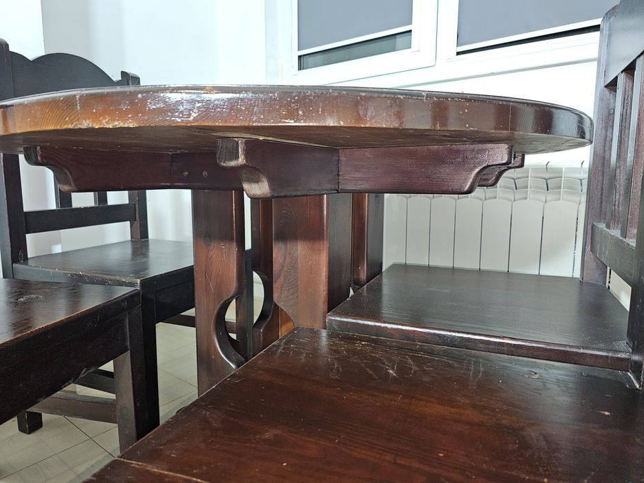 Стіл з дерева та 4 стільці круглий, деревяний, дерево.