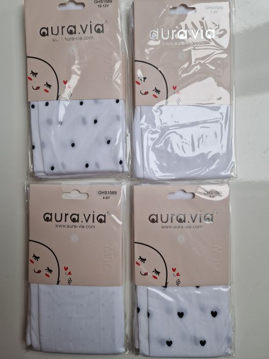 Rajstopy dziewczęce białe wzór 7-9 lat 122-134 bawełna aura via mix