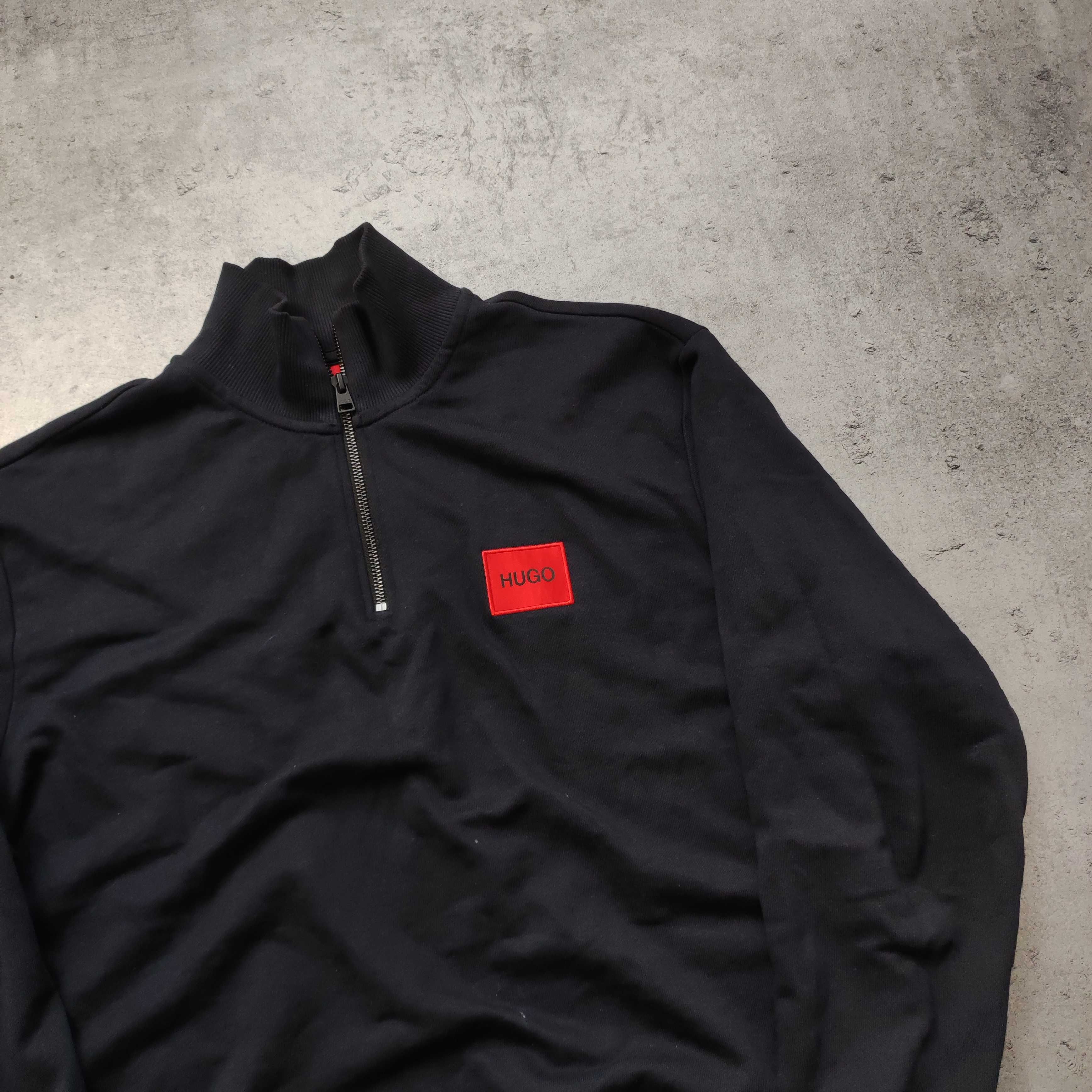 MĘSKA Bluza Granatowa Stójka Suwak Hugo Boss Bawełna Elegancka Logo
