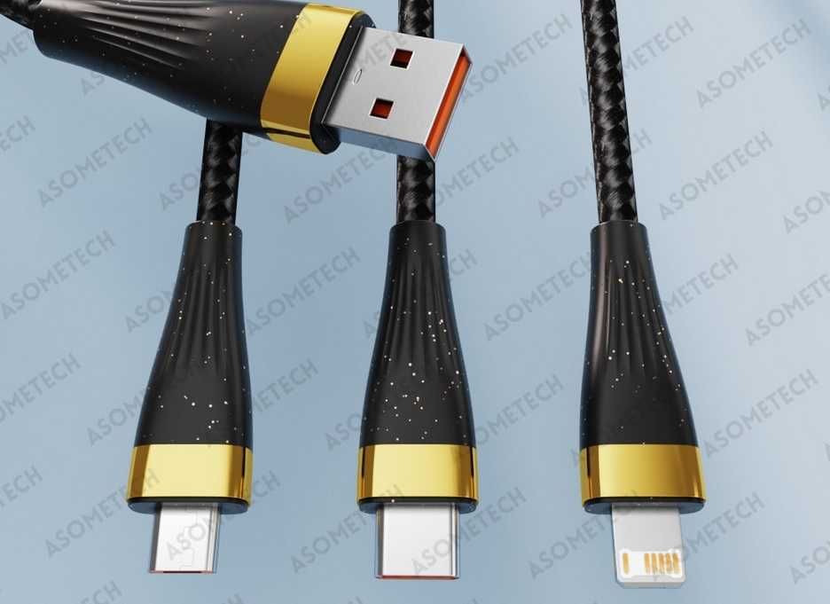 ASOMETECH 3 W 1 kabel ładujący USB 6A 100W - 2m - Rumia