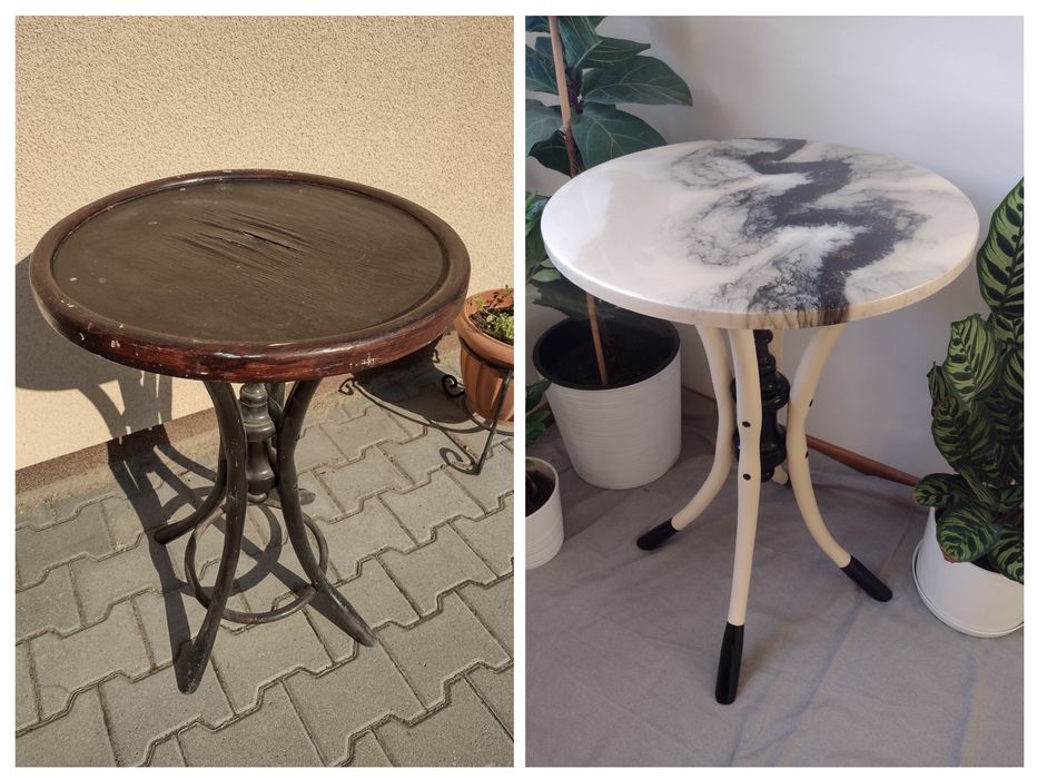 Jedyny taki! Stolik 50cm odnowiony z żywicą epoksydową