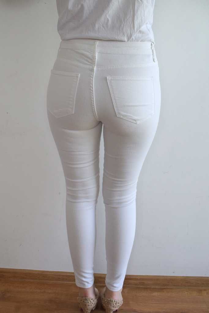 H&M białe spodnie jeans rurki wysoki stan skinny ankle high waist 28 s
