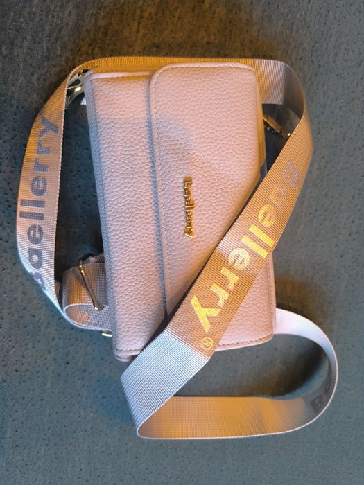 HNOOM Torebka Damska Skórzana Na Telefon Szara Z Paskiem