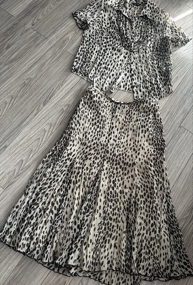 Komplet letni szyfonowy panterka spódnica maxi+bluzka Gerry Weber