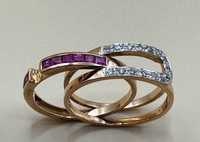 Золотое кольцо трансформер  с рубинами и бриллиантами