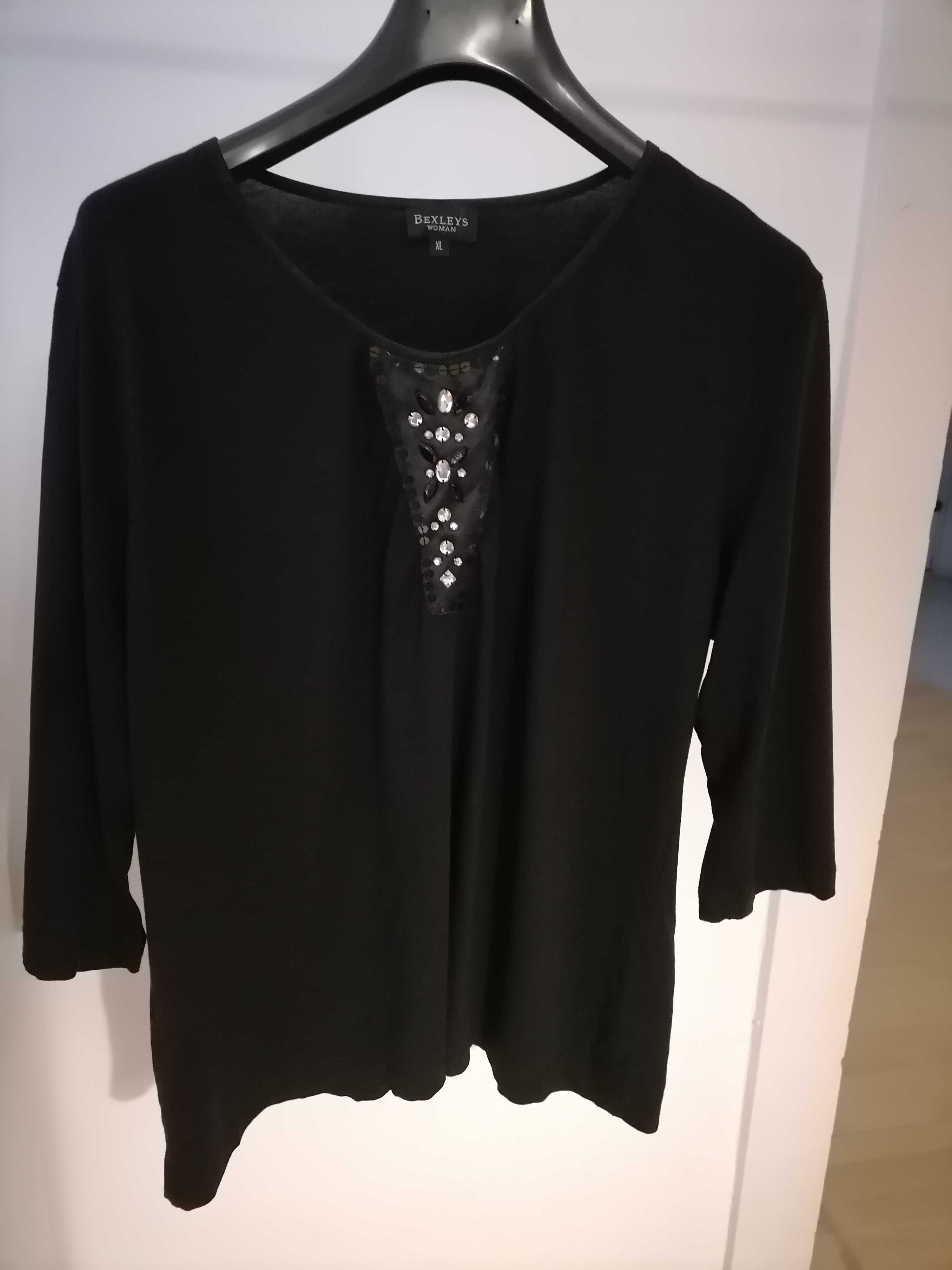 Czarna bluzka Bexlays z cekinami, kryształkami i lamówką, rozmiar XL