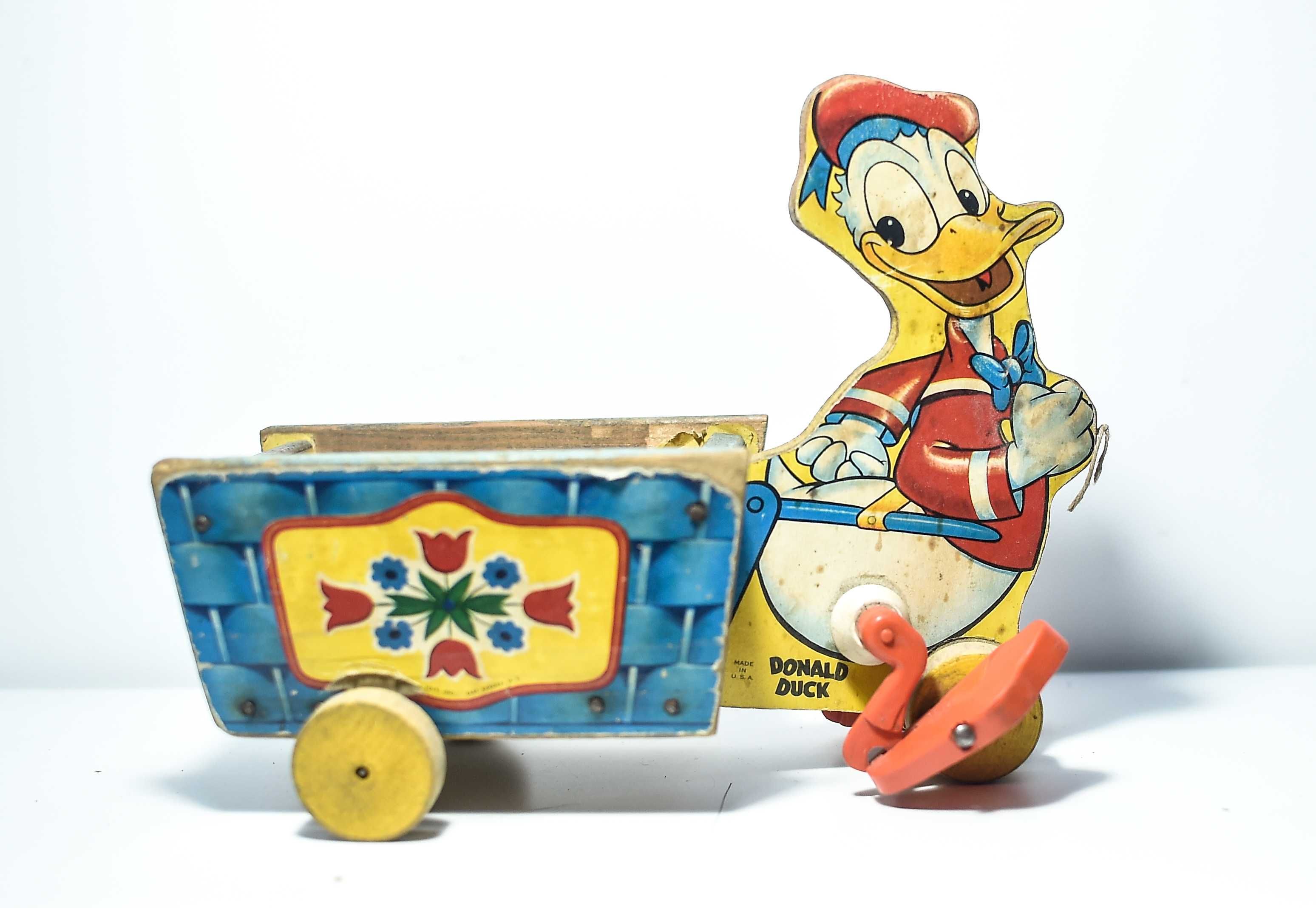 Stara Drewniana zabawka Fisher Price Donald Duck 1956