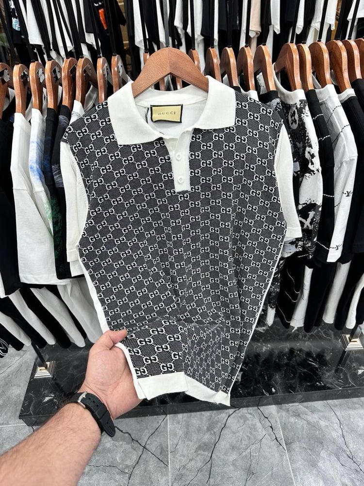 Футболка поло Gucci чоловіча преміум, футболка поло гуччі чоловіча