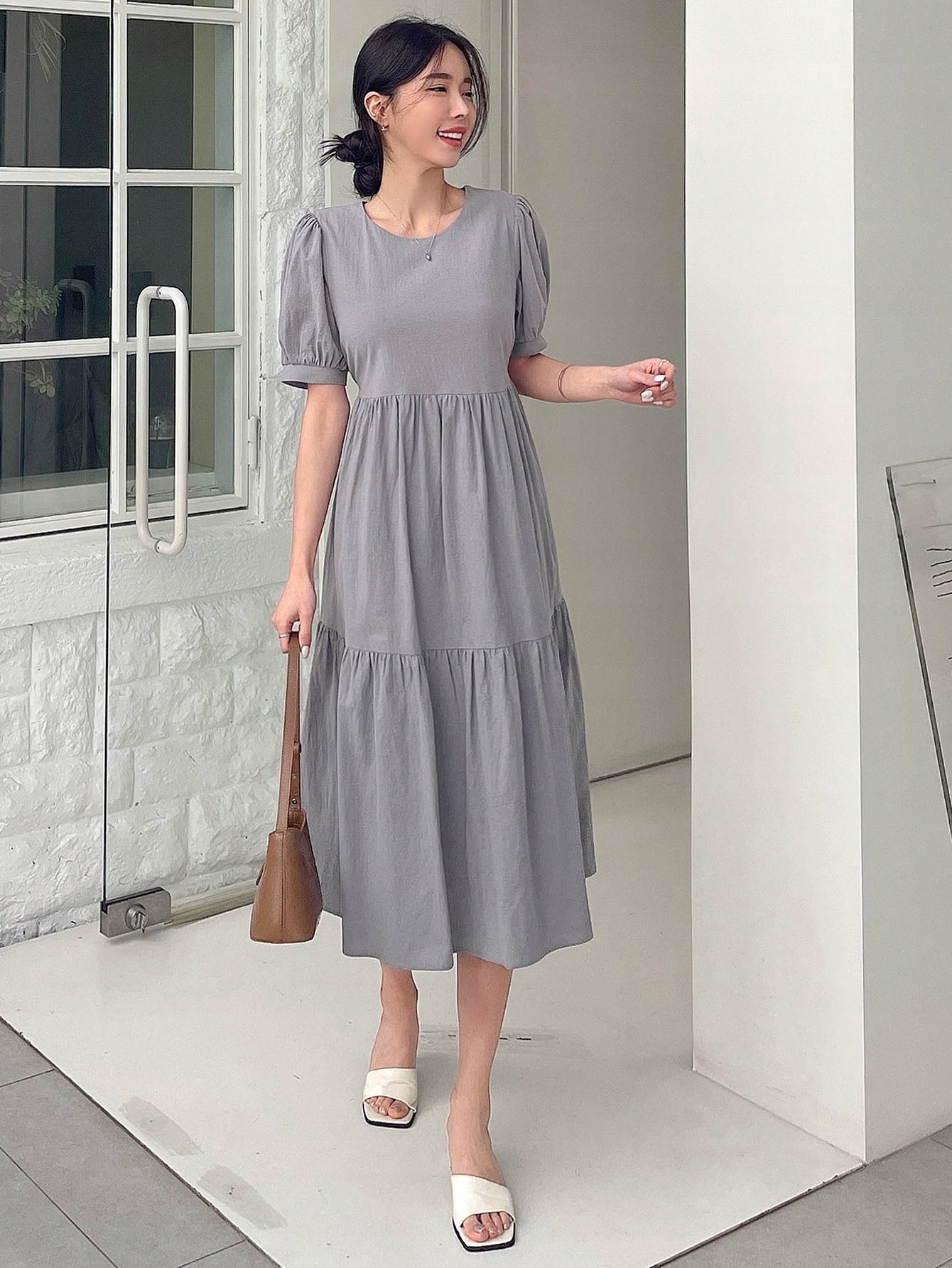 Sukienka Letnia Bawełniana Rozkloszowana Midi Szara Casual Dazy Xs 34