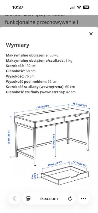 Biurko IKEA ALEX szare z szybą na wymiar, LAMPKA GRATIS