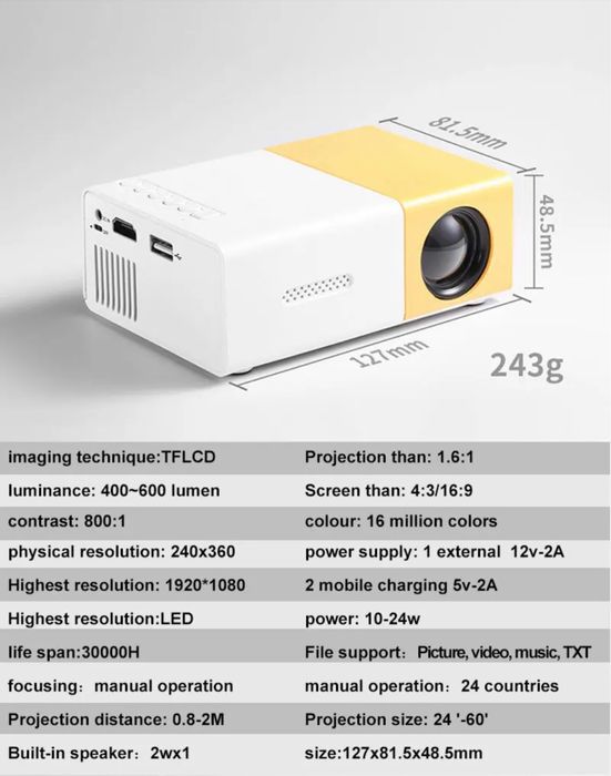 Mini projector led yg 300 (novos/selados)