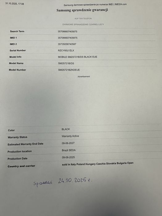 Nowy Samsung Galaxy S24 FE sklep Gw.24 Centrum Gsm