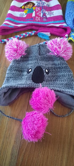 Czapki ciepłe zimowe dla dziewczynki 3-6 lat H&M HandMade Dora i inne