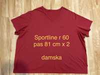 Sportline rozm 60 damska bluzka tshirt krótki rękaw malinowa duży rozm