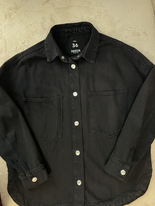 Джинсова куртка/сорочка чорного-сірого кольору, розмір 36 (від s до l)