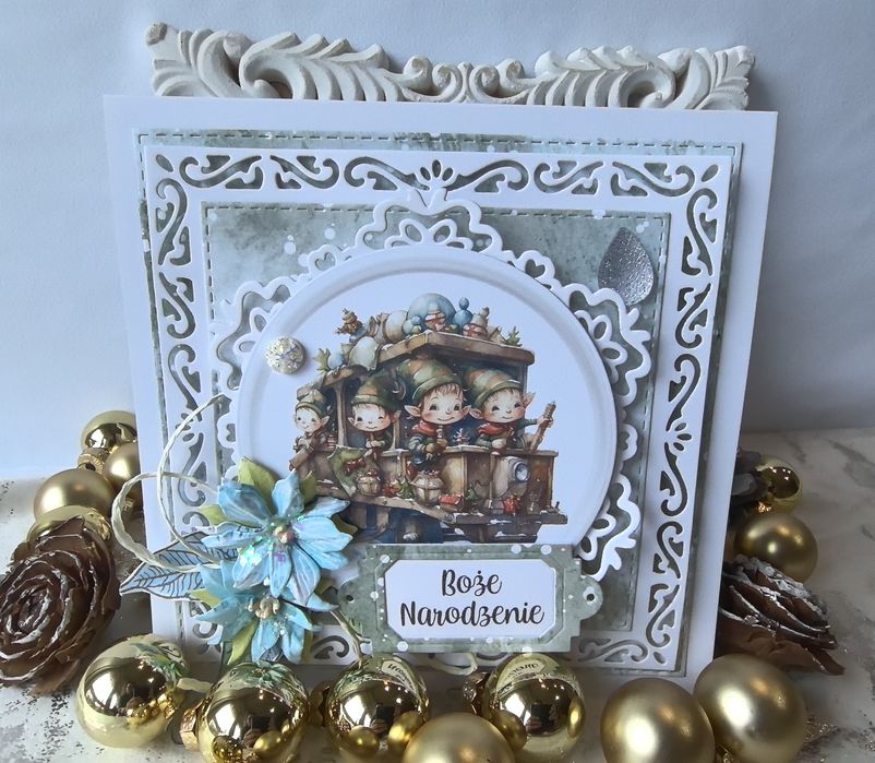 Ręcznie robiona kartka bożonarodzeniowa w pudełku