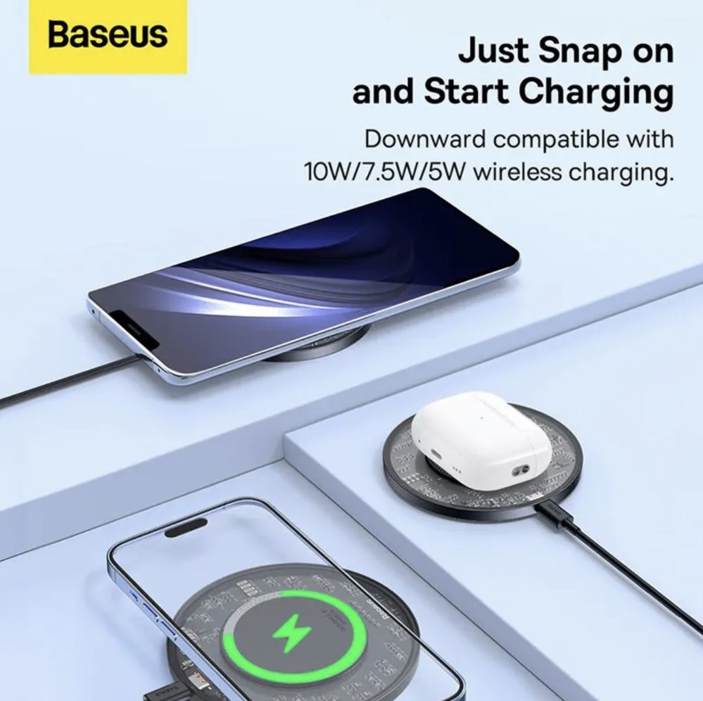 Бездротова зарядка 15W Baseus Simple 2 для Iphone, Android, навушників