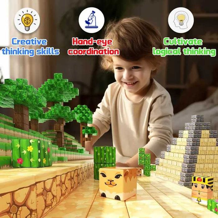Магнітний конструктор Майнкрафт 100 деталей Minecraft магнітні кубики