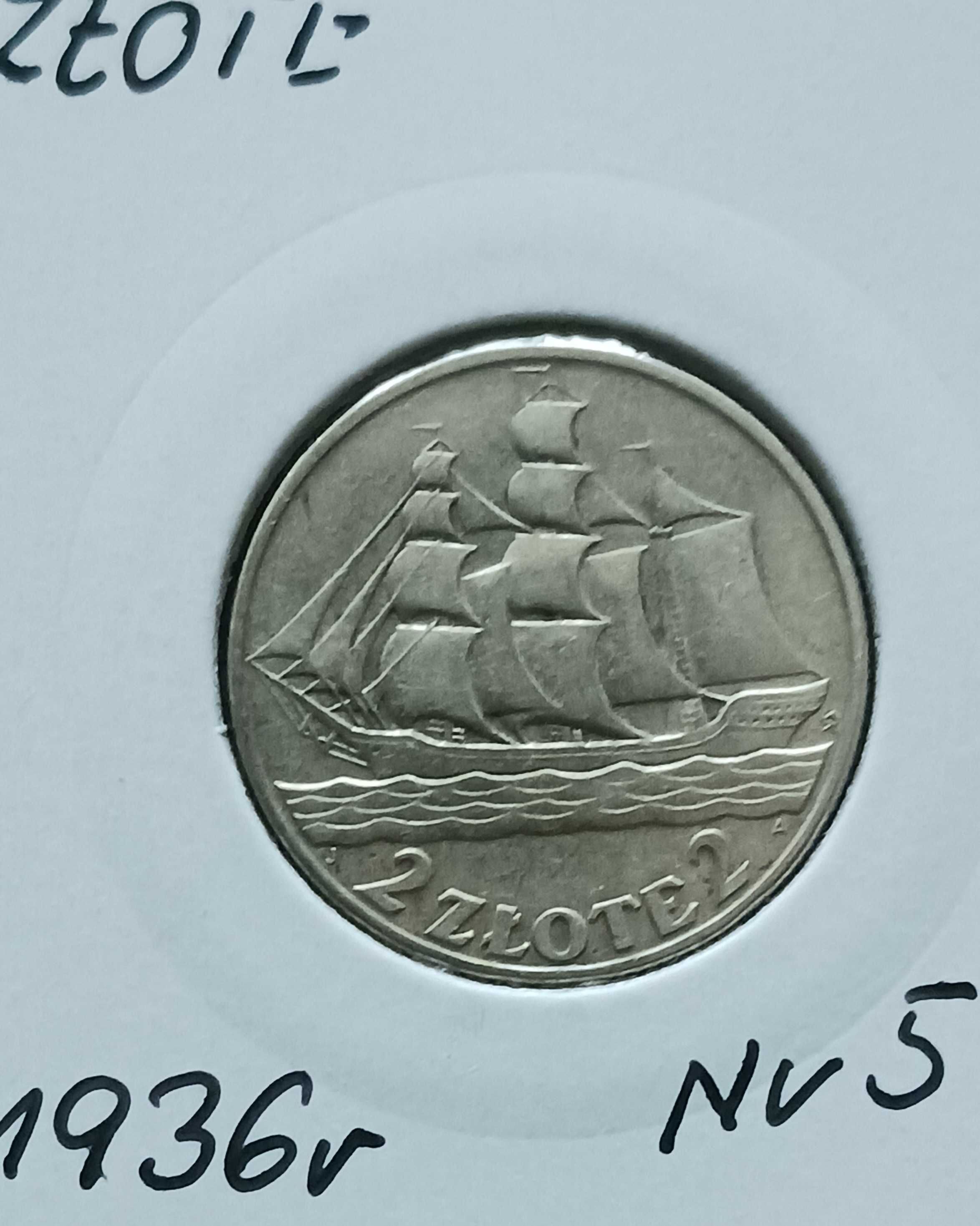 2 zł Żaglowiec - 1936 r. - nr. 5 - Super - srebro