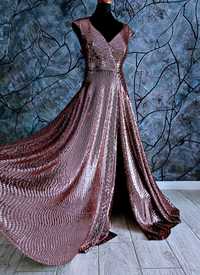 szałowa sukienka balowa wieczorowa błyszcząca suknia rozmiar 42 xl