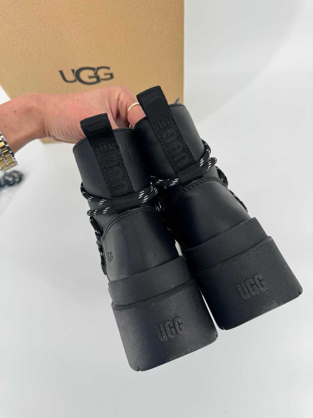 UGG botki w Brisbane czarne wiązane skórzane 39 kozaki na platformie