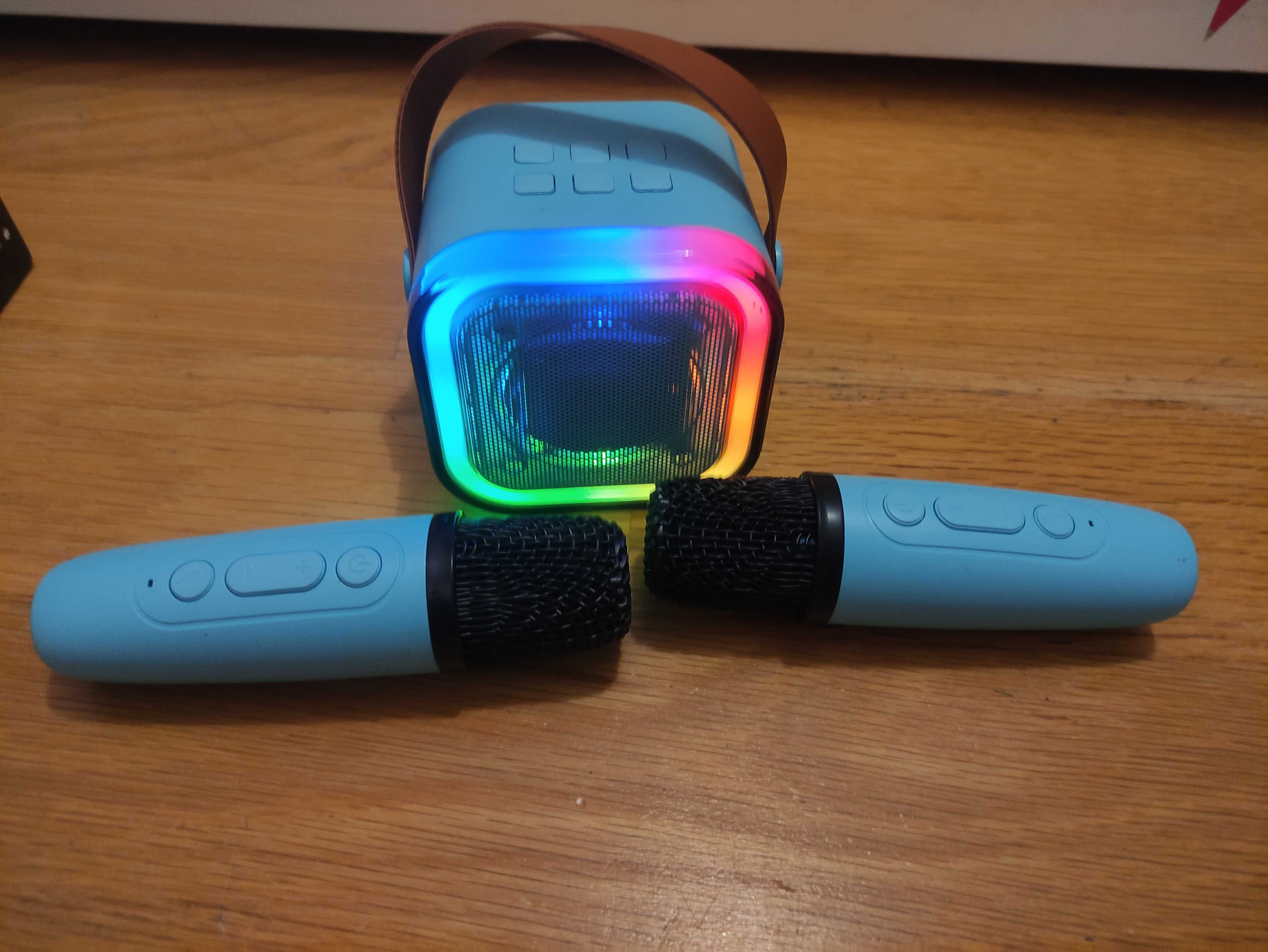 Zestaw Do Karaoke Głośnik RGB 2x mikrofon niebieski