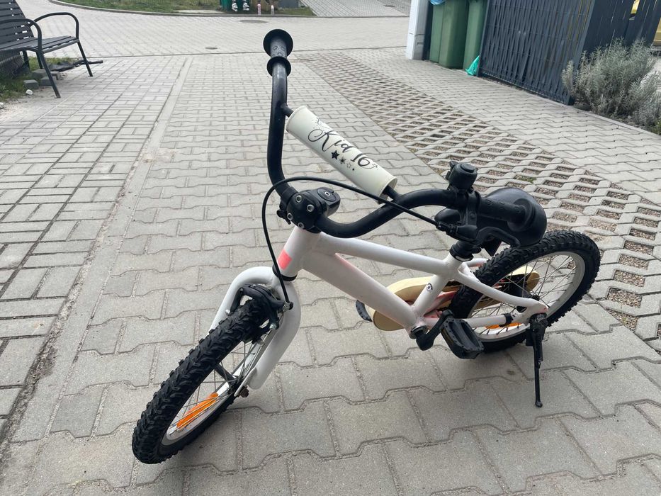 Różowo-biały rower 16'' + kółka wspomagające + nóżka, M-Bike Kid 16''
