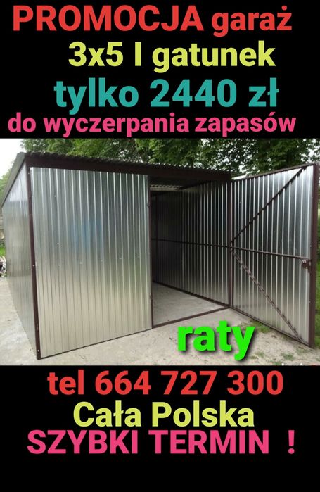 Garaż blaszany np 3x5 Blaszak GARAŻE Tanio i Szybko! CAŁA POLSKA raty