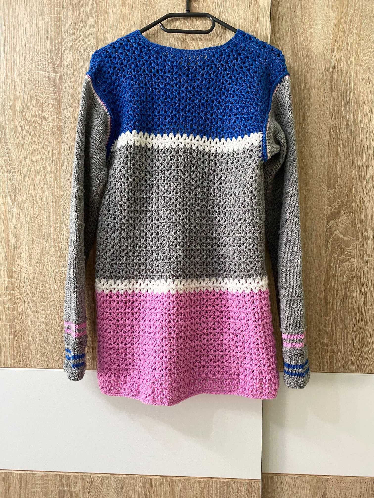 sweter, rozm. M, handmade, kolorowy, ażurowy, y2k, aesthetic, vintage