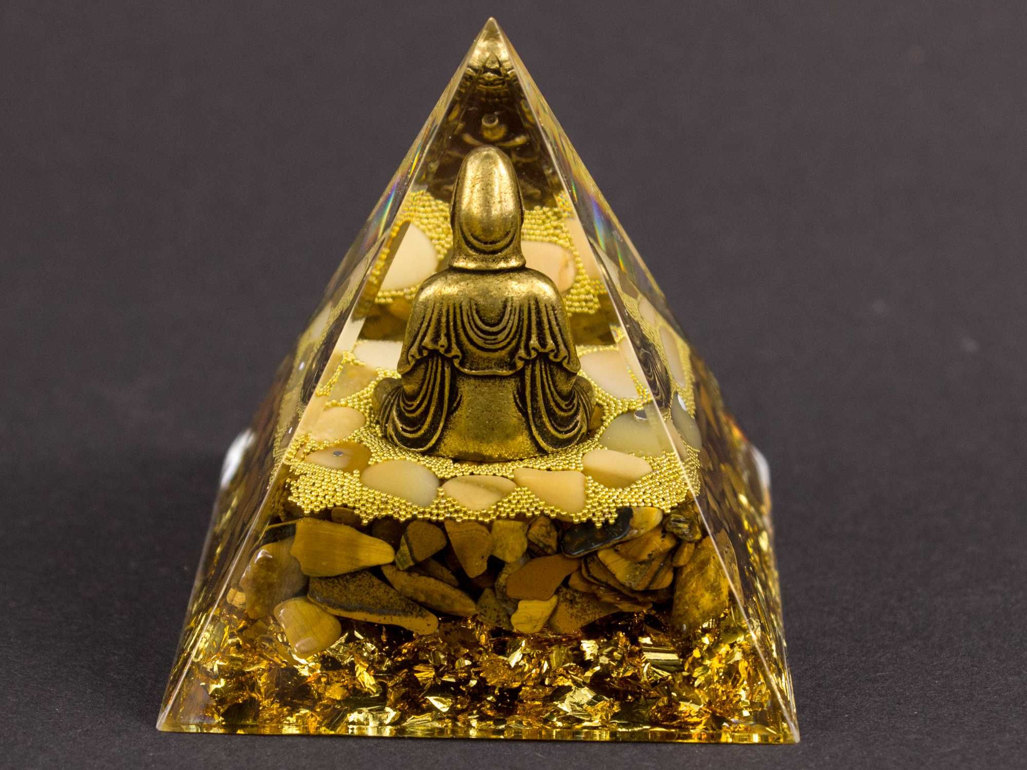 Piękna Piramidka Orgonitowa Budda Tygrysie Oko Topaz 6 cm